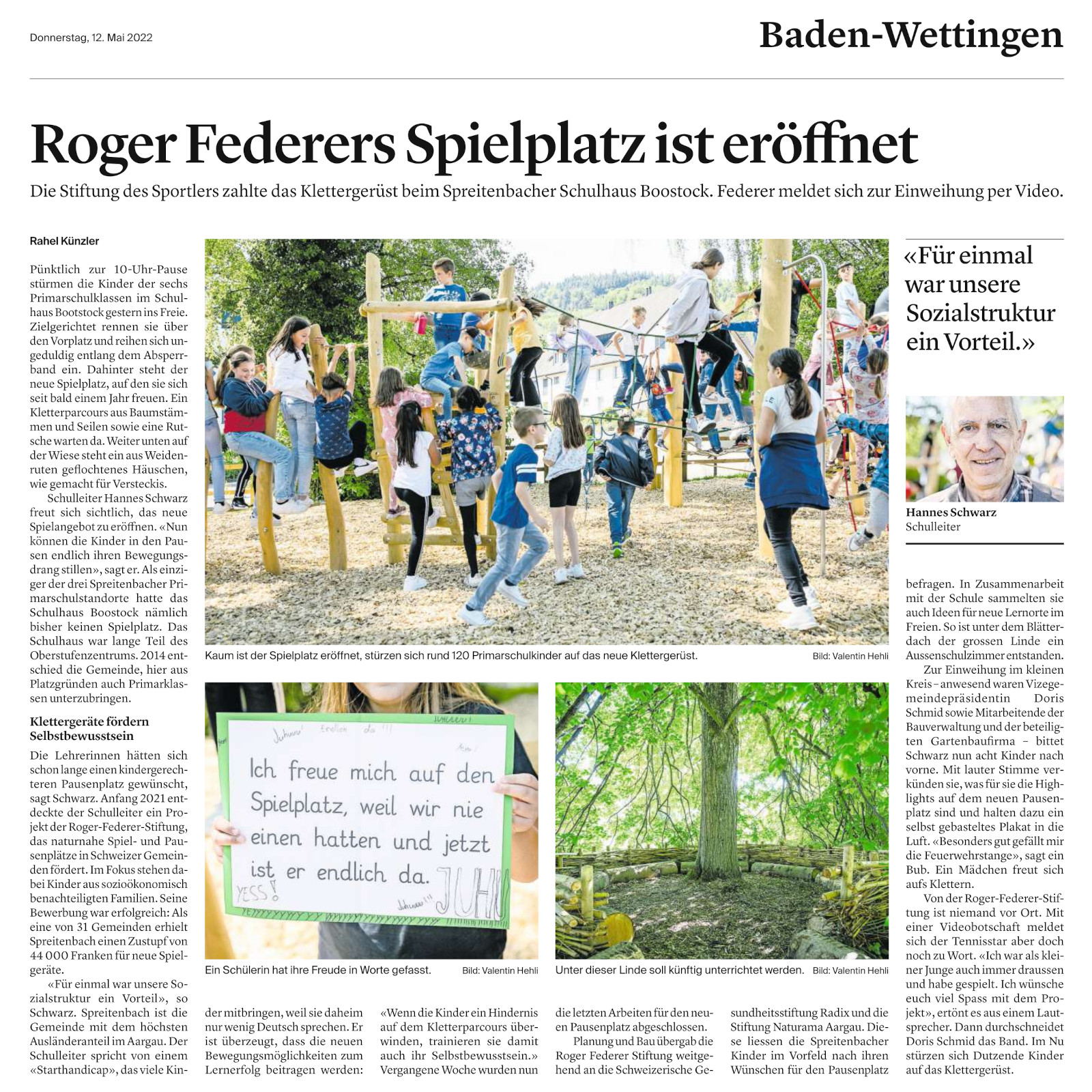 Spielplatz Baden Roger Federer Zeitungsartikel Tagblatt
